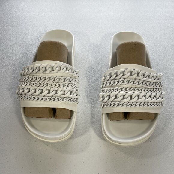 KENDALL + KYLIE Women's Shiloh 2 Leather Metal Upper Slide Sandal Sz 9.5M White - Picture 2 of 11